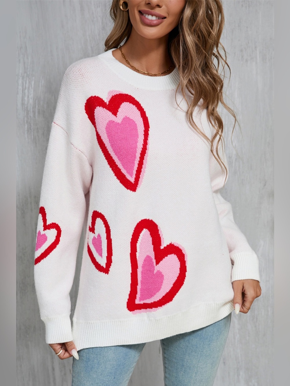 Angel Wings Heart Round Neck Long Sleeve Sweater